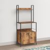 66 Inch Industrial Style 3 Tier Kitchen Baker Rack with Storage Cabinet, Rustic Brown, Black Metal Frame