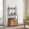 66 Inch Industrial Style 3 Tier Kitchen Baker Rack with Storage Cabinet, Rustic Brown, Black Metal Frame