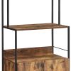 66 Inch Industrial Style 3 Tier Kitchen Baker Rack with Storage Cabinet, Rustic Brown, Black Metal Frame